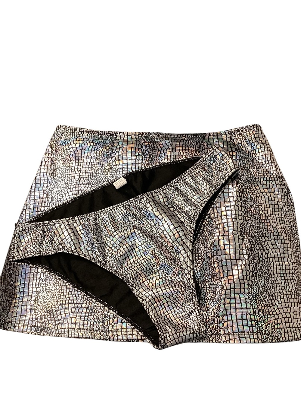 High-Waist Holographic Metallic Croc-Effect Women’s Swim Skort/Bottoms Brand New